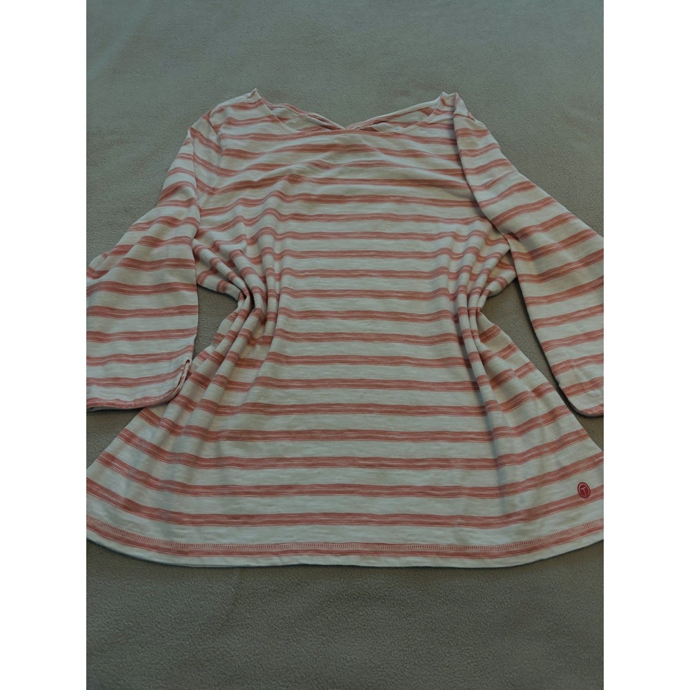 T by Talbots Womens XL cotton-pullover Top 3/4 Slv. crossover back nautical.